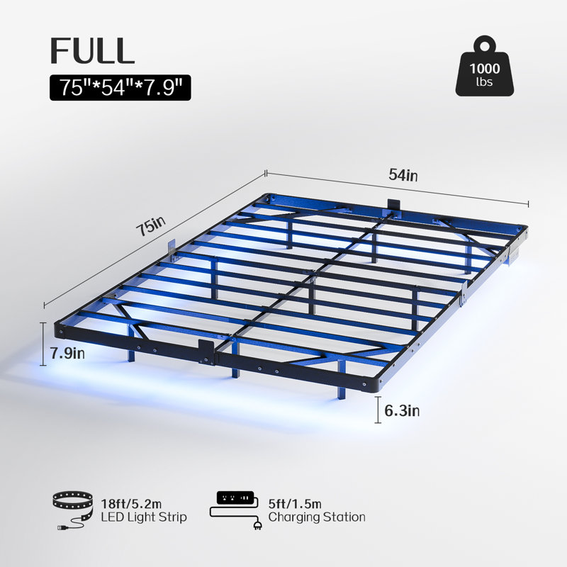 Floating Bed with LED Lights and USB Charging, No Box Spring Needed, Full