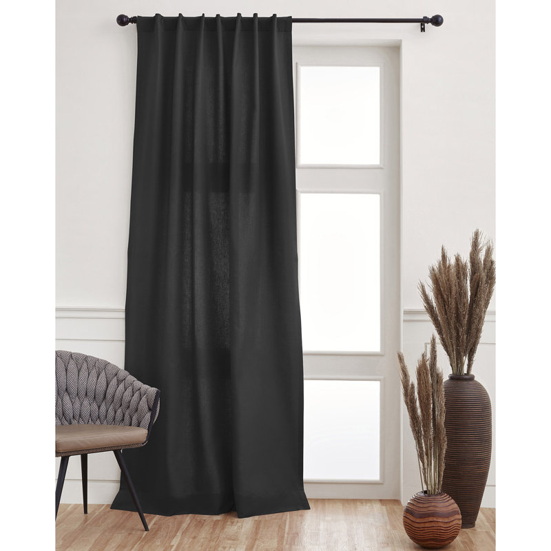 Cotton Linen Curtain with Rod Pocket, Black, 52" W x 108" L