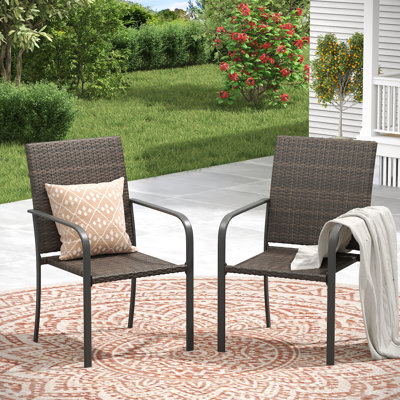 Patio Wicker Rattan Armrest Dining Chairs