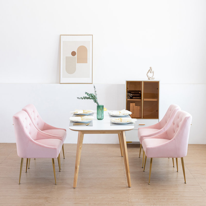 33.46'' H Velvet Upholstered Parsons Chair, Pink