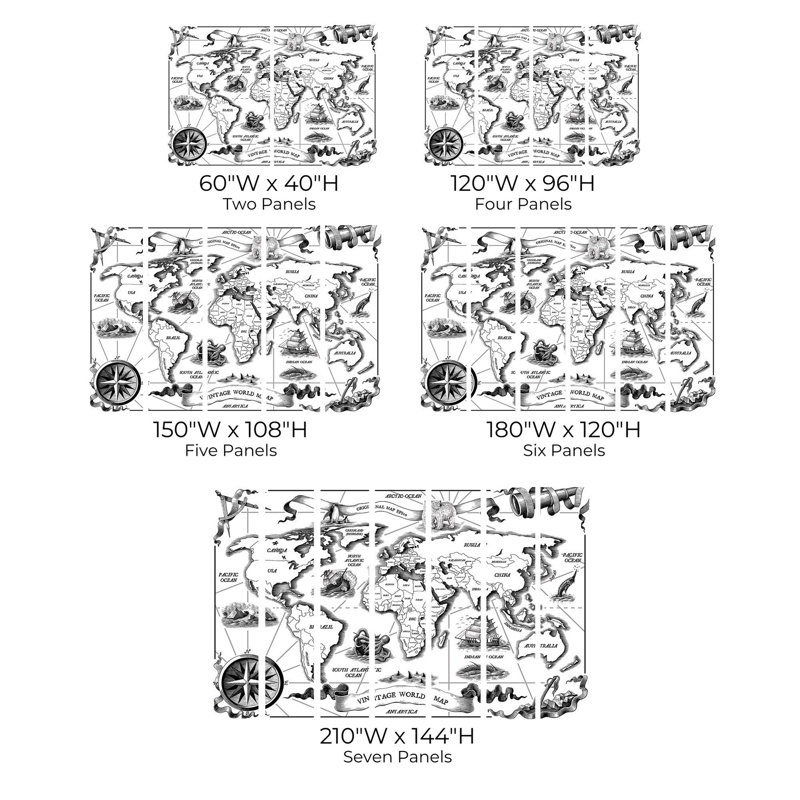 Papier peint de qualité supérieure - carte du monde rétro, L 108 po x l 150 po