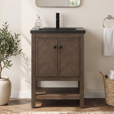 Chazden 24" Freestanding Herringbone Design Single Bathroom Vanity with Ceramic Top