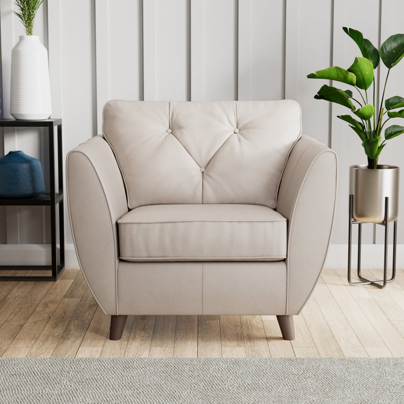 Marylin Leather Armchair, Dark Wood, Cloud Grey