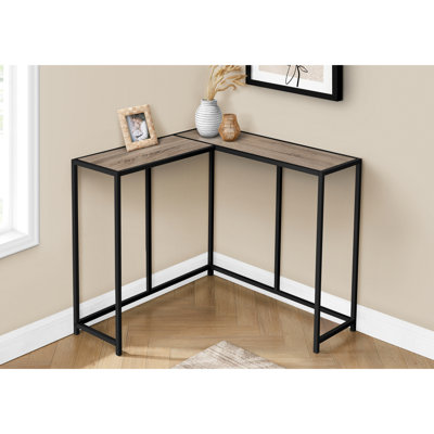Console d'angle étroite pour salon et chambre à coucher - Design moderne avec table d'appoint en stratifié brun et structure en métal noir pour un support stable taupe foncé