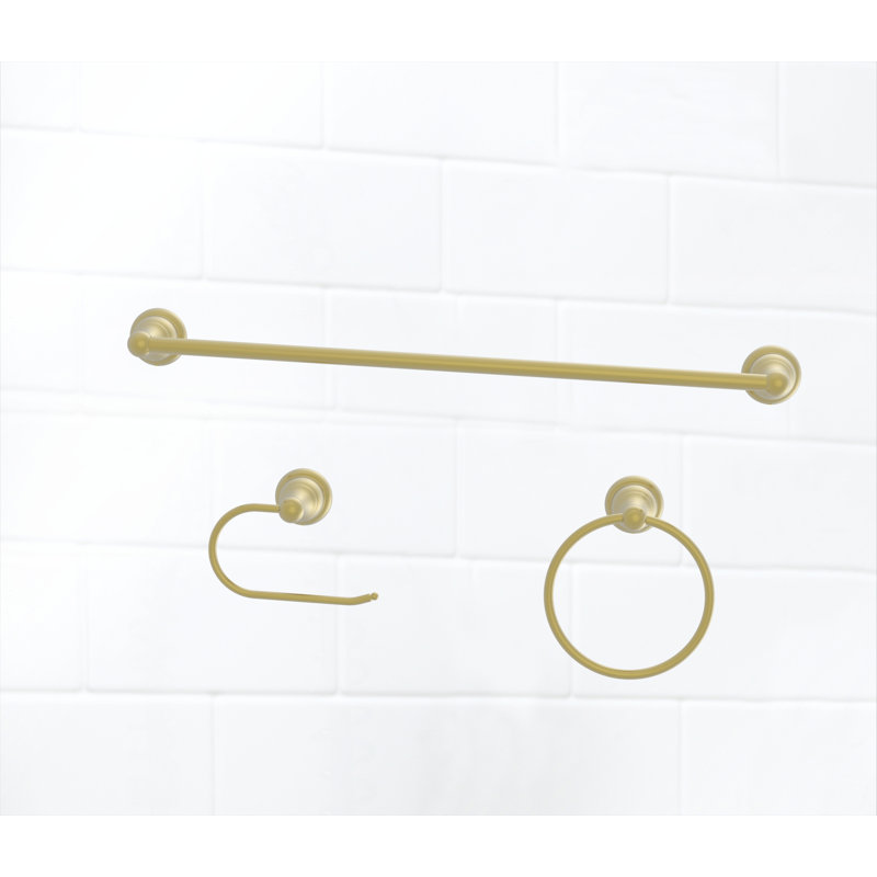 3-Piece Bathroom Hardware Set With Towel Ring, Toilet Paper Holder And 24 In. Towel Bar, Matte Gold