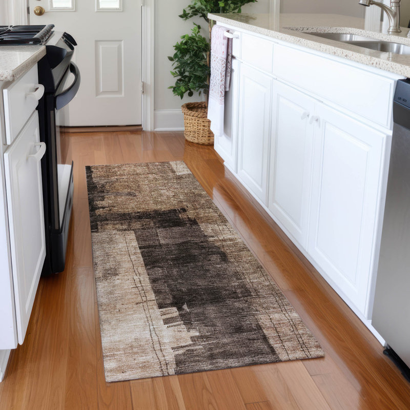 Machine Washable Indoor/Outdoor Cicel ACN1202 Brown Rug, Runner 2'3" x 7'6"