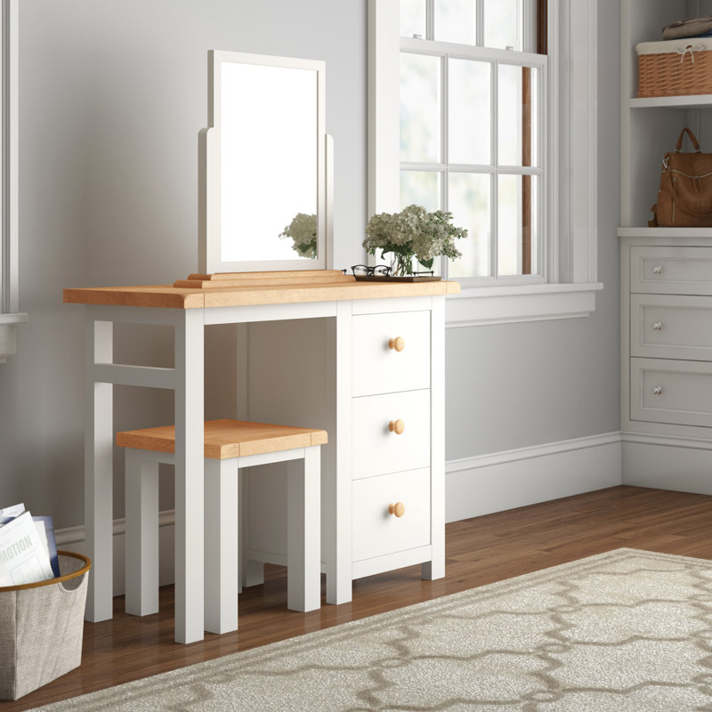 Pompey Dressing Table with Mirror, Off White/Brown