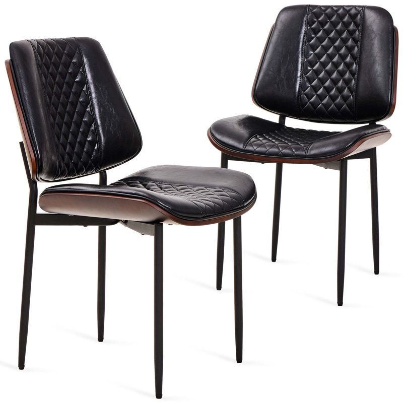 Ensemble de 2 chaises de salle à manger de style Mid-Century rembourrées de similicuir, design rétro Ben2od avec pieds réglables en métal