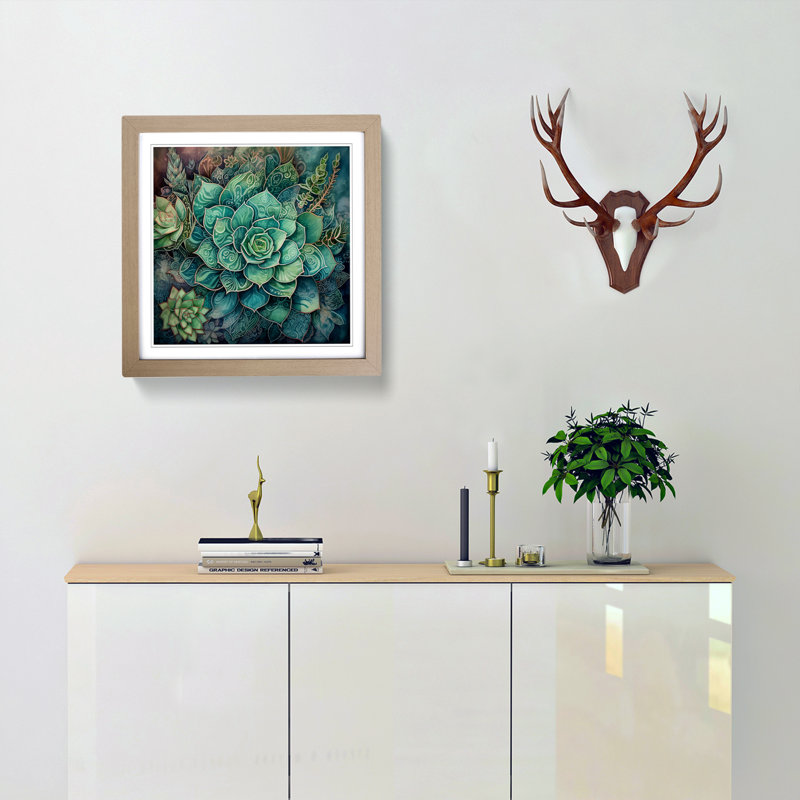 Succulent - Framed Print, Oak