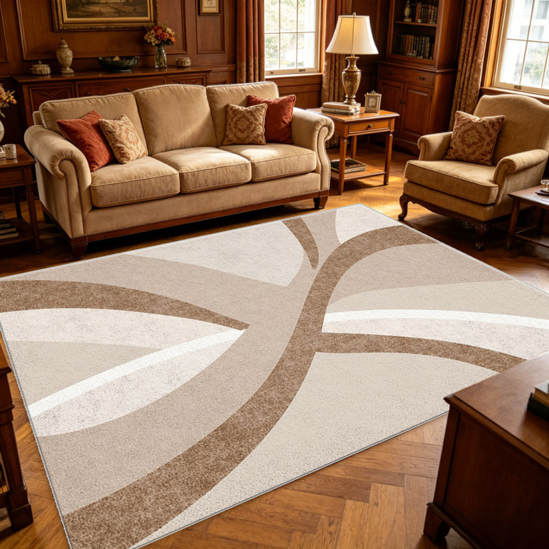 Beige Abstract Curved area rugs for Living Room, Soft and Comfortable, Suitable for all seasons, easy to maintain, machine washable Indoor floor mat, Under Table Farmhouse suitable for Bedroom, Dining Room, Study,  Balcony, Home Decor Patio