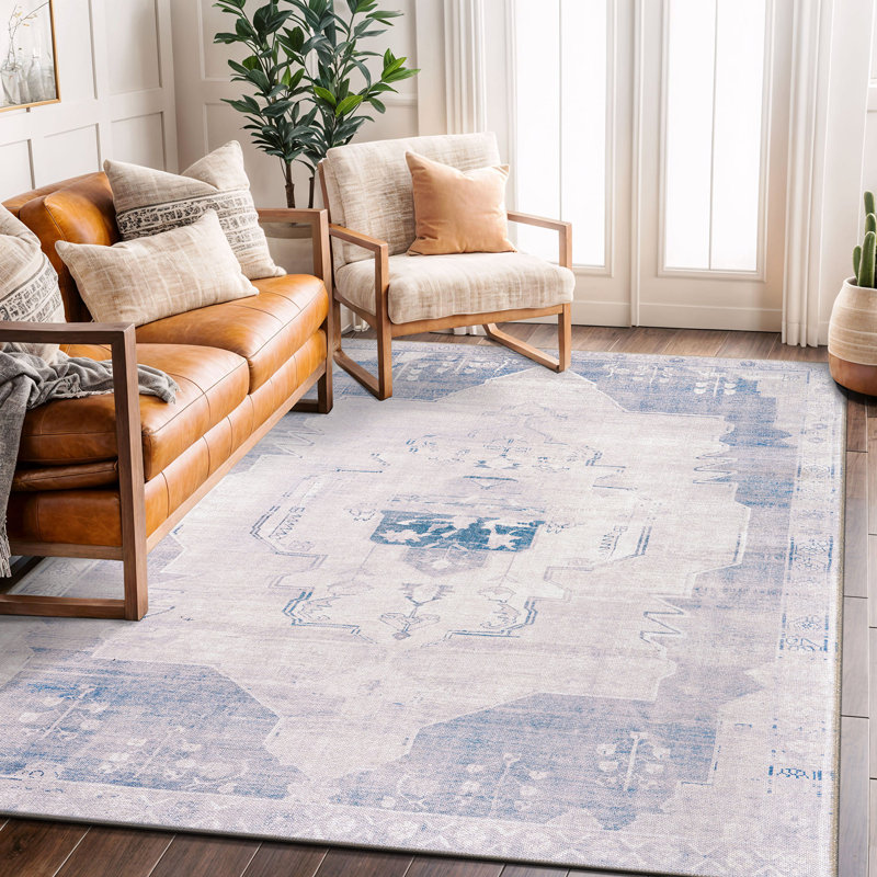 Tapis rétro antidérapant lavable à la machine Vintage Medallion, Rectangle 5 pi x 7 pi
