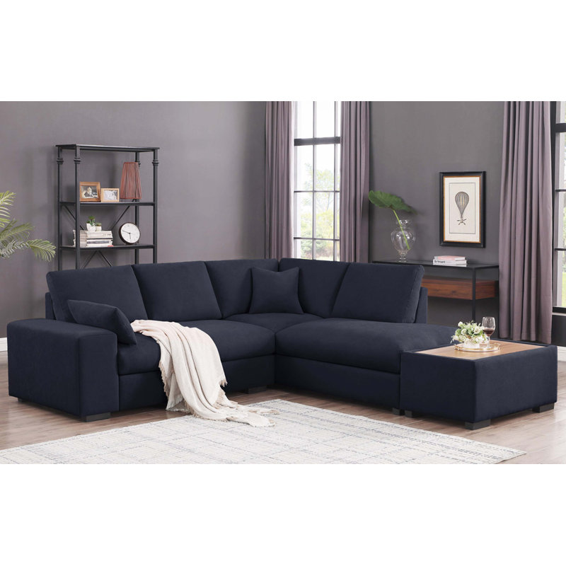 Canapé modulaire en tissu tissé de 100 po avec méridienne orientée vers la droite et repose-pieds console Joviel