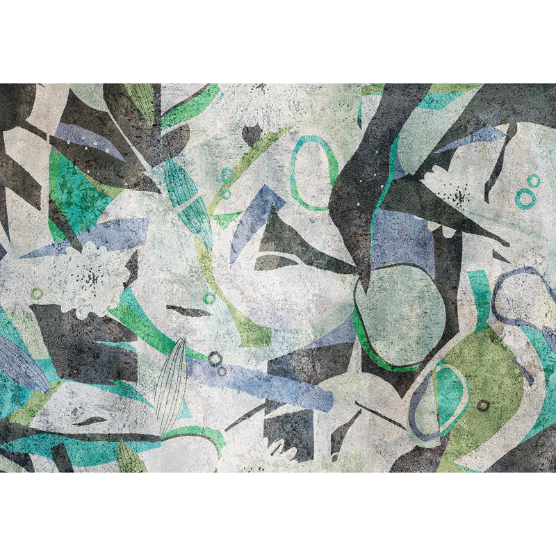 Murale abstraite pelez et collez - Rêve de malachite, L 100 po x l 135 po