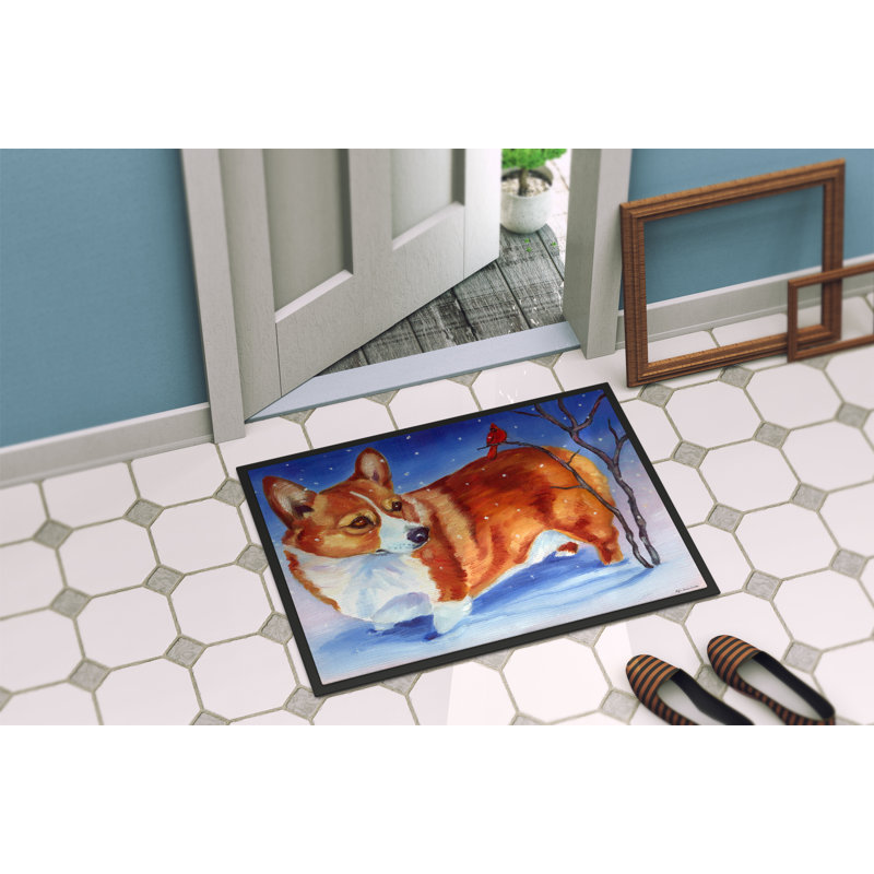 Tapis de porte d’extérieur anti-dérapant cardinal buddy corgi, Rectangle 2 pi x 3 pi