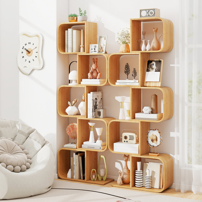 2PCS 5-Tier S-Shaped Bookcase w/ 5 Open Cubes Geometric Corner Display Shelf, 2