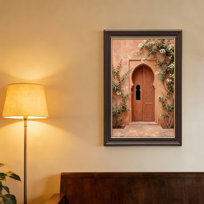 Art mural antique sur toile encadré doré pour le salon, la chambre à coucher, le bureau ou le vestibule - Décoration murale décorative avec porte marocaine