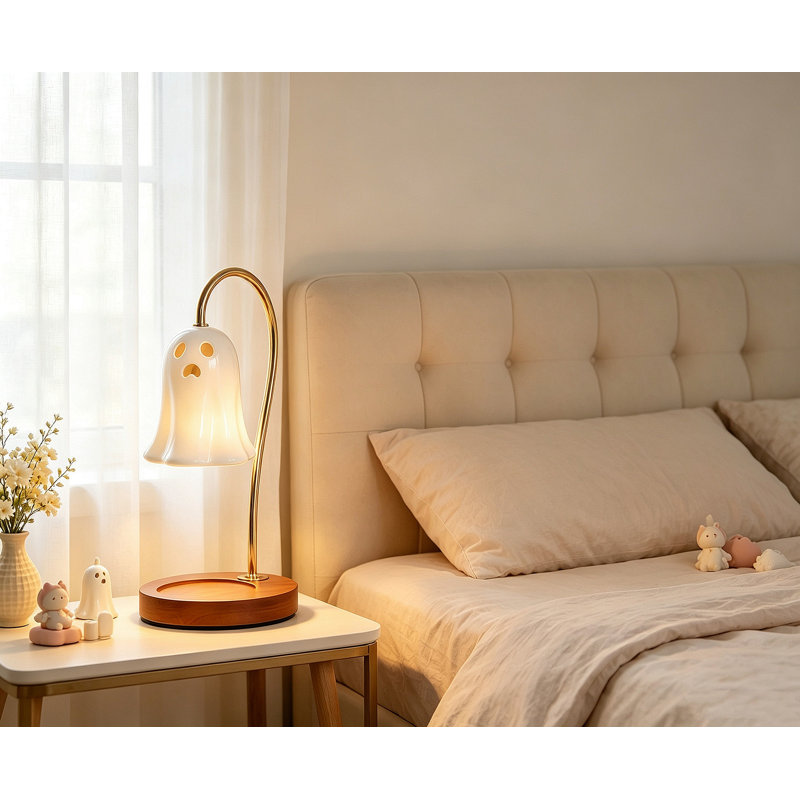 Lampe chauffe-bougie fantôme en céramique avec minuterie, brûleur de cire effrayant et mignon pour la décoration d'Halloween, chauffe-bougie électrique pour fondants parfumés, décoration pour la maison et la chambre