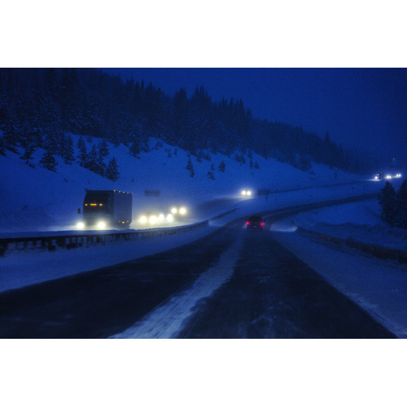 Rocky Mountains Snow Blizzard Night Traffic by Willowpix - No Frame Art Prints on Canvas, 61cm H x 91cm W