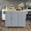 Îlot de cuisine mobile à roulettes avec plateau en bois massif et roulettes verrouillables, largeur de 52,7 po, armoire de rangement et bar à abattants, support à épices, porte-serviettes et tiroir-2138610627