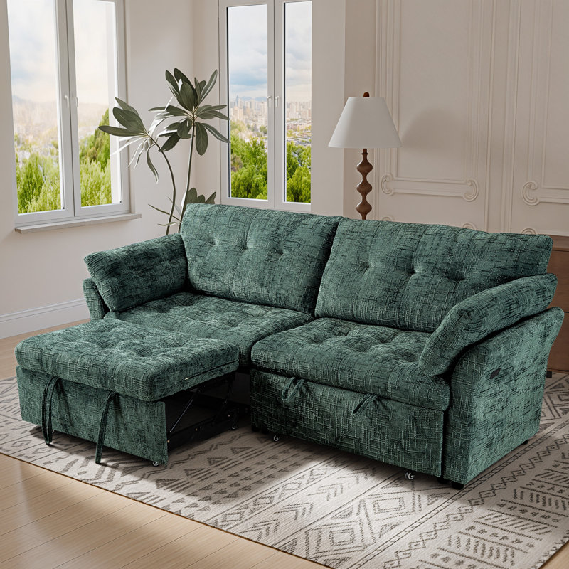 Canapé-lit de 90 po de largeur 3 en 1 avec dossier réglable, fauteuil inclinable 3 places et chargement USB pour le salon, vert