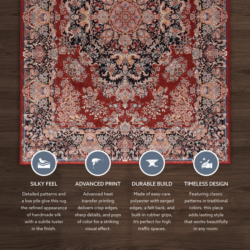 Emanuel Traditional Machine Woven Flatweave Red and Navy Area Rug with Non Skid Backing, Rectangle 2'2'' x 3'2''