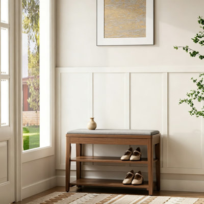 Banc à chaussures en bois avec rangement, étagère à chaussures à 2 niveaux avec coussin et tiroir caché pour vestibule, vestibule, couloir, l 31,5 po x P 13,6 po x P 21,3 po