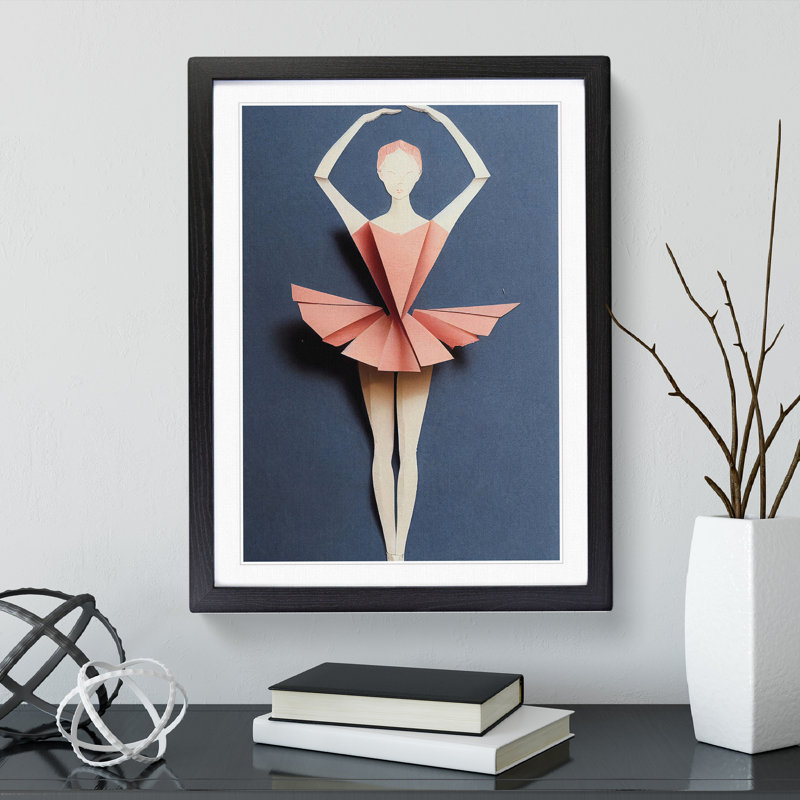 Paper Ballerina Dancer - Wall Art, Black Framed, 36cm H x 27cm W, No Matte