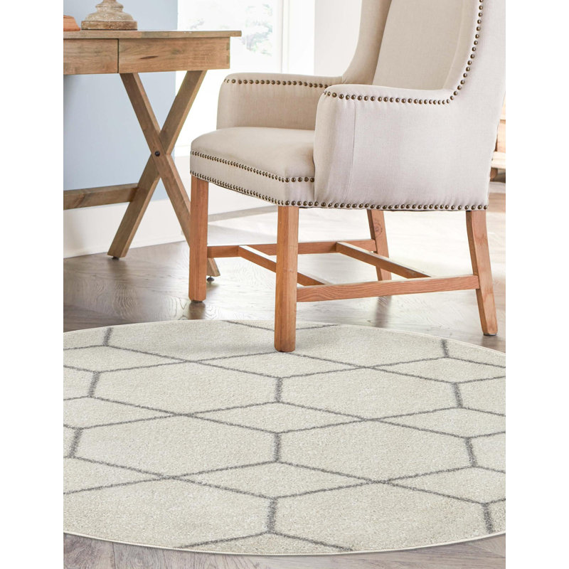 Tapis géométrique Debrodie, Rond 7 pi 10 po, Ivoire ivoire