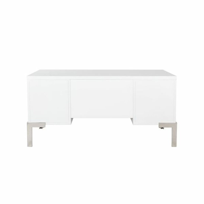 Matte White Lacquer and Nickel Home Office Desk with Drawers
