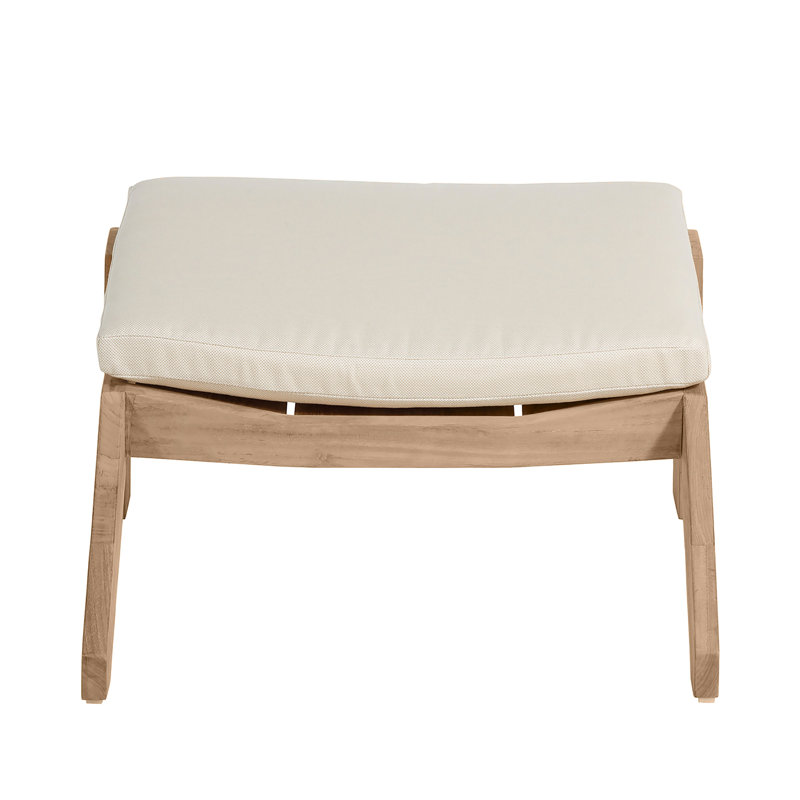 Ashland Outdoor Teak Ottoman with Cushion, No Welt, Natural White, Natural Teak