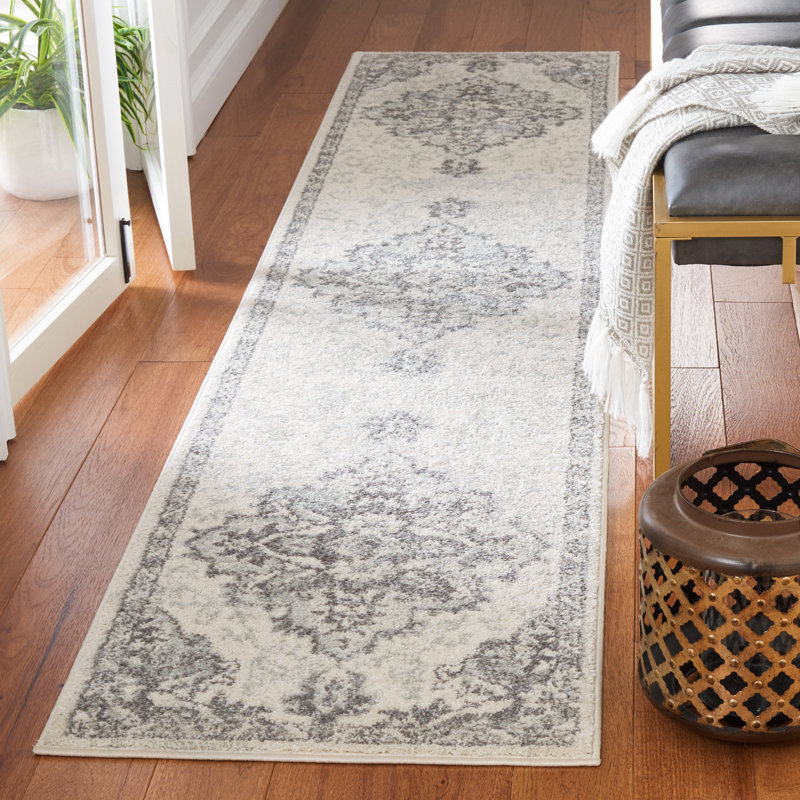 Tapis en ivoire / gris, Tapis de couloir 2 pi x 9 pi
