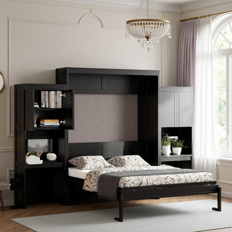 ??Queen Murphy Bed ??Wall Bed with Desk & Vanity - Space-Saving, Multi-Functional Storage?