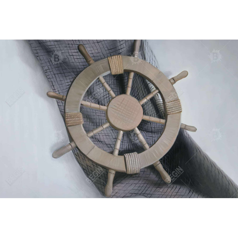 «Helm On A Fishing Net» sur toile, H 24 po x l 36 po