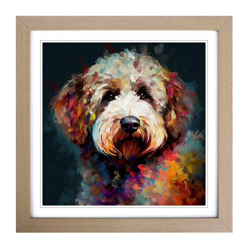 Labradoodle Abstract Art No.1 - Single Picture Frame Print on Wood, Oak