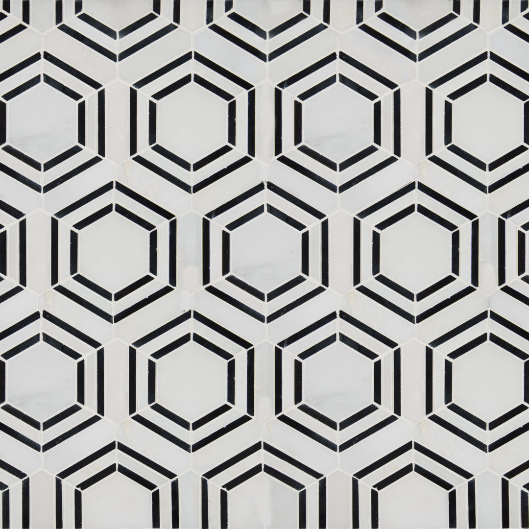 Lattice Fog Geometric 11 in. x 13 in. Polished Marble Mosaic Floor and Wall Tile Ackland 