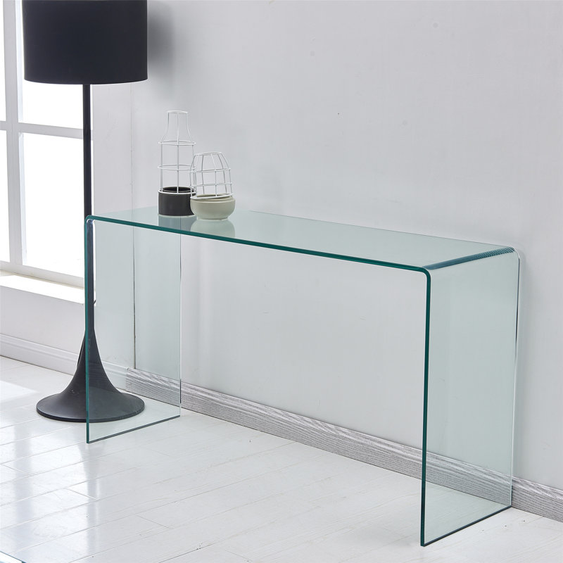 Console transparente en verre trempé avec bords arrondis, idéale pour le travail quotidien et les études dans le salon