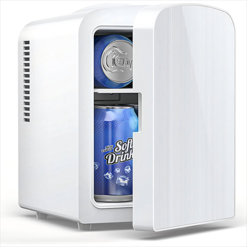 Mini réfrigérateur compact compact - capacité de 4 L / 6 canettes, conception en acier inoxydable, alimentation 12 V CA / CC, idéal pour les soins de la peau et le maquillage.