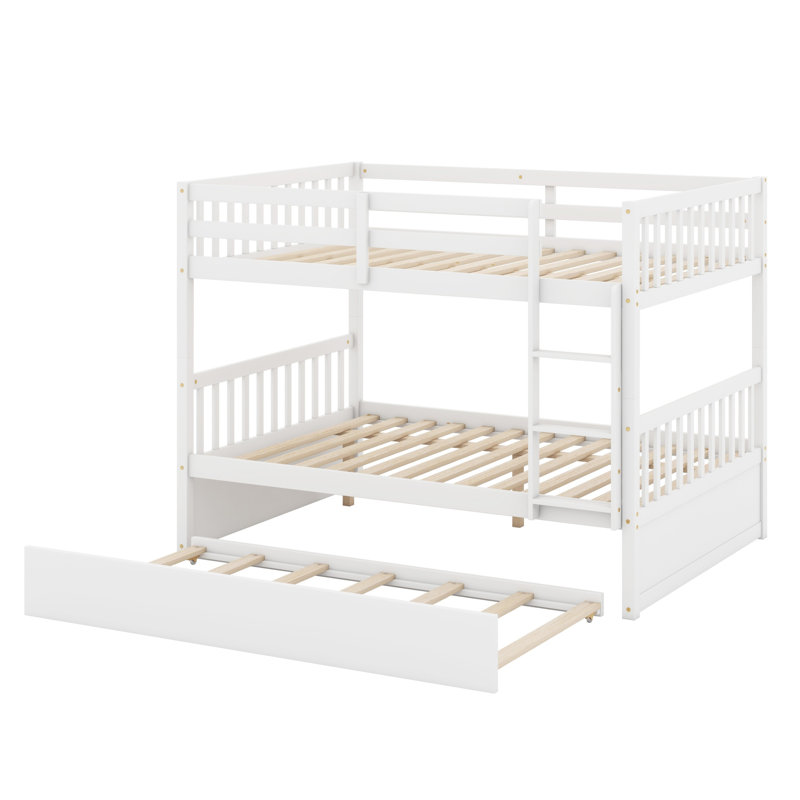 Space-Saving Wood Bunk Bed Featuring A Trundle And Convertible Design, White