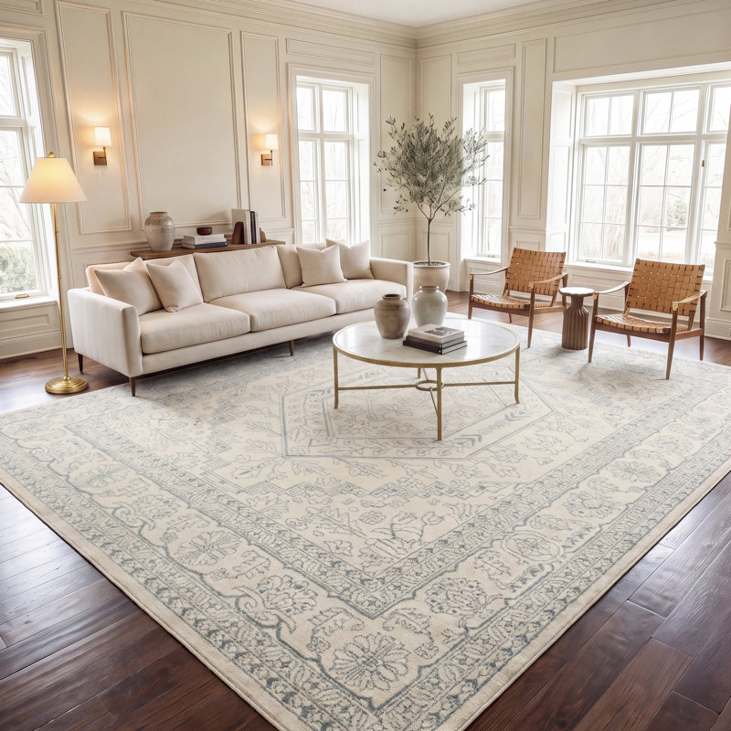 Tapis ivoire / ardoise tissé à la machine Nuss, Rectangle 10 pi x 14 pi
