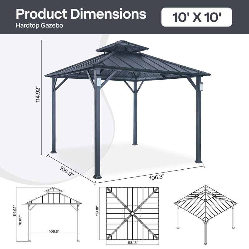 Outdoor 10' x 10' Metal Gazebo with LED Lighting