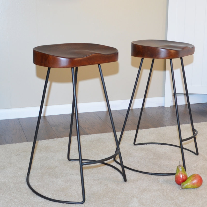 Counter Stool with Metal Frame, Chestnut/Black