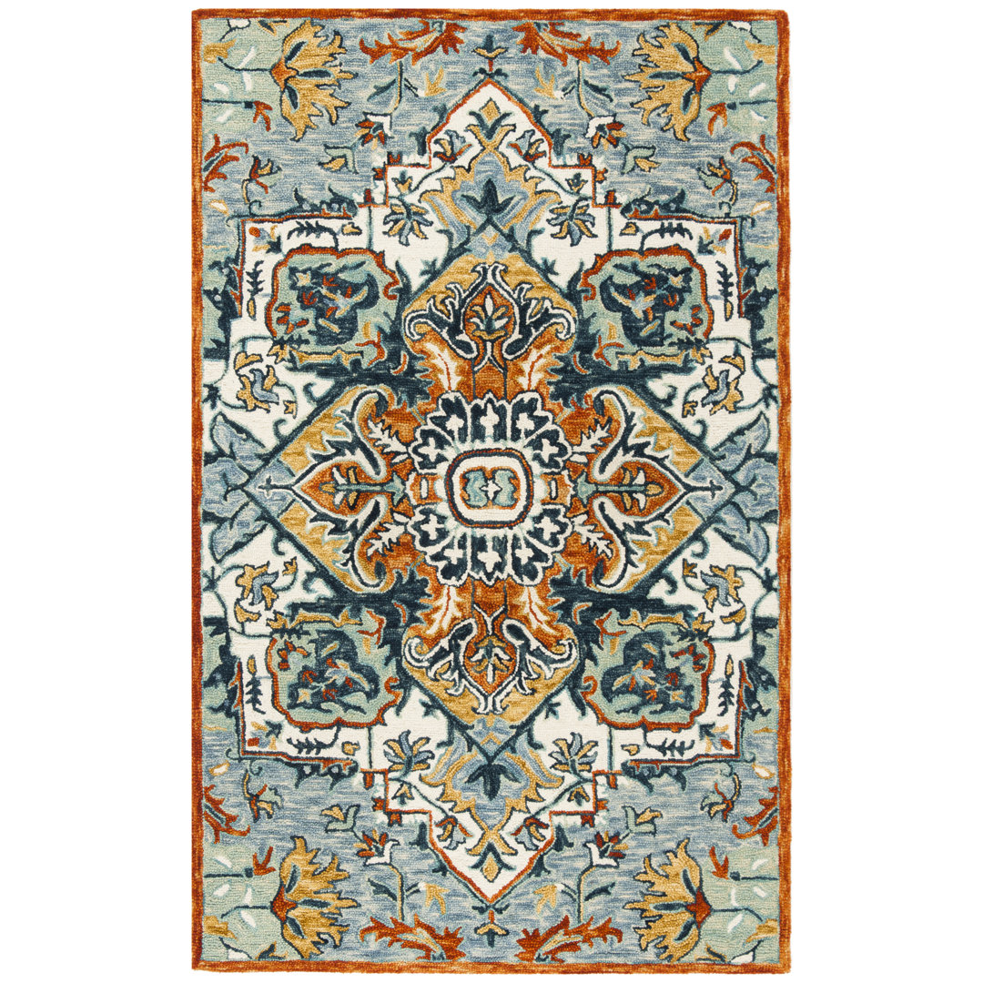 Vahakn Hand Tufted Wool/Cotton Southwestern Rug in Blue/Rust Bungalow Rose Rug 