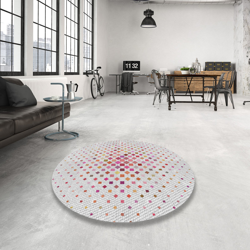 Tapis rose/rouge/brun à motifs, Rond 3 pi
