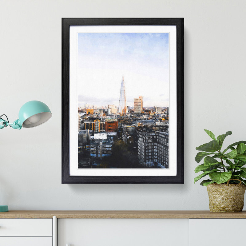The London Skyline with the Shard - Picture Frame Painting Print, 63cm H x 45cm W x 2cm D, Black Framed