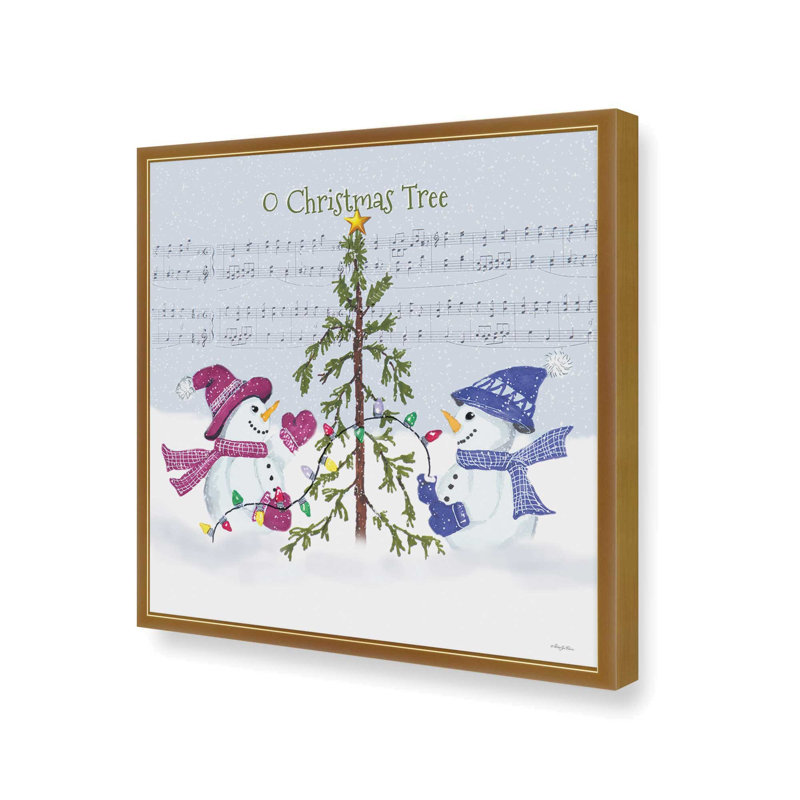 «O Christmas Tree Snowmen» par Robin-Lee Vieira, reproduction d'art, L 36 x H 36, Impression encadrée, Doré