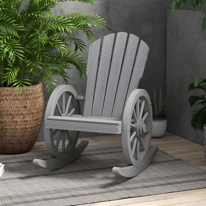 Chaise berçante en bois Comfy pour espaces extérieurs - Finition grise avec roue de chariot