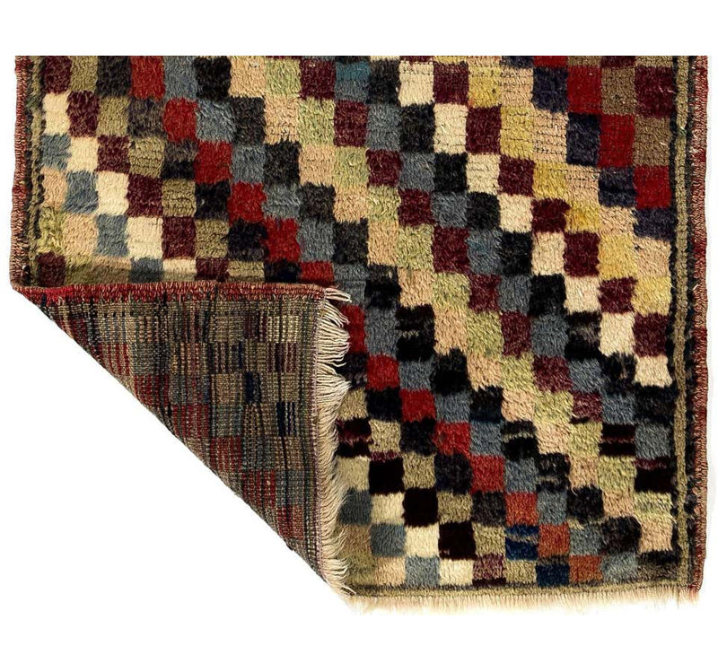 Tapis turc rétro fait à la main avec motif à carreaux, 100% laine