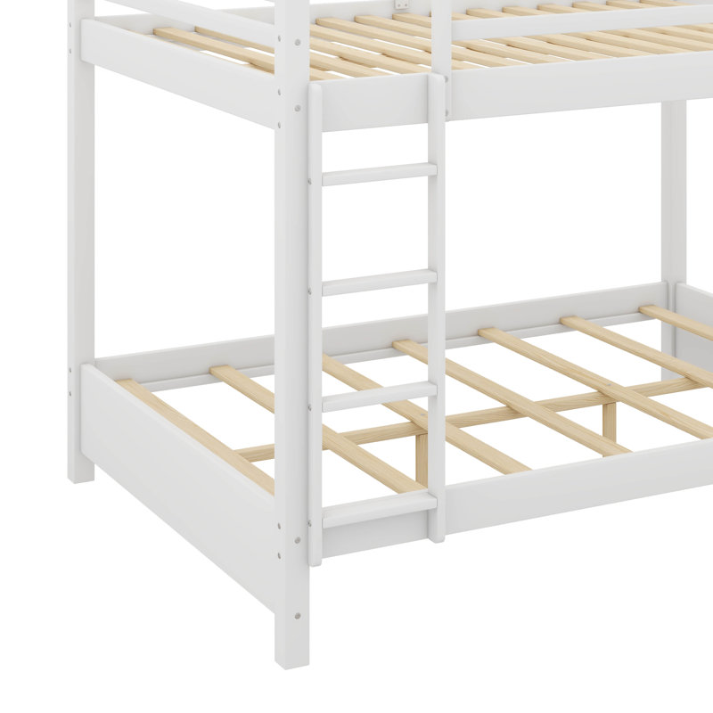 Queen-Over-Queen Wooden Bunk Bed With Ladder & Guardrail, Perfect For Kids, Teens & Adults, White