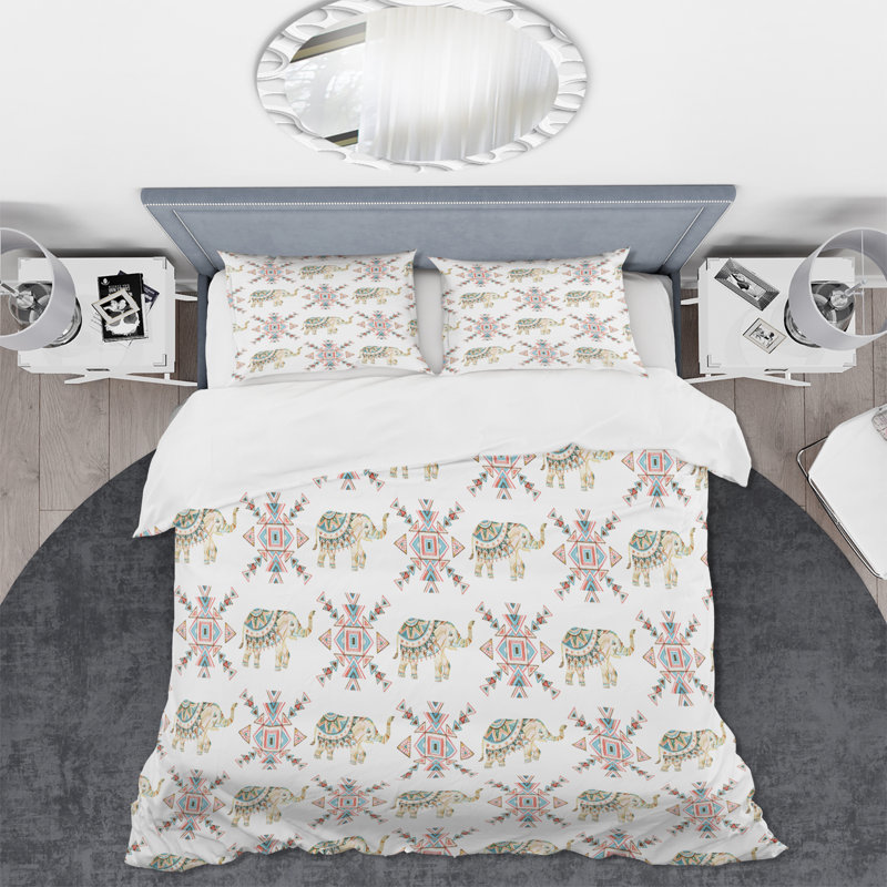 Ensemble de housse de couette pastel éléphant indien - microfibre polyester, Housse de couette très grand + 2 très grandes ta