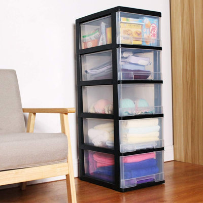 5-Drawer Rolling Storage Cart With Clear Bins, Freestanding Organizer On Wheels For Home, Office, And Classroom